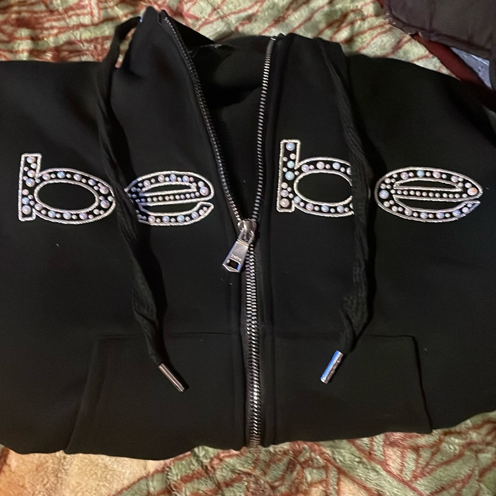 Bebe Women's Sport Pearl Logo Zip Up Hoodie